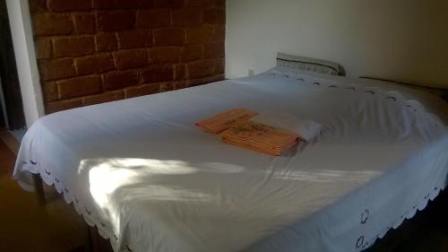 米洛韦吉Pousada Sempre Viva的一张白色的床,上面有两个枕头