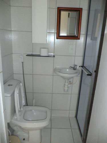 累西腓Apartamento Boa Viagem的一间带卫生间和水槽的小浴室