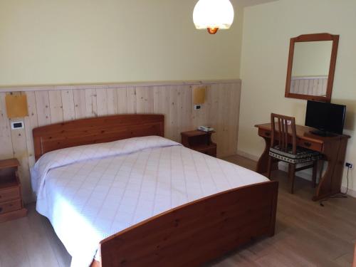 PosinaAl Garibaldino的一间卧室配有一张床、一张书桌和一面镜子