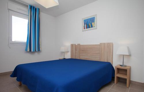 巴登Résidence Odalys Les Iles du Morbihan的一间卧室设有蓝色的床和窗户。