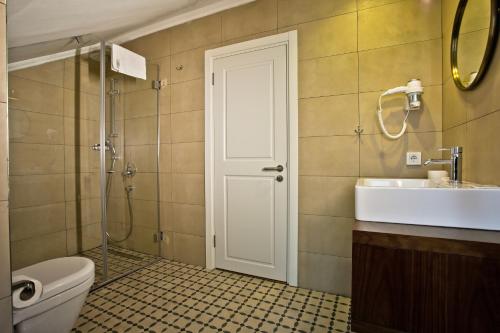 伊斯坦布尔Villa Blanche Hotel SPA & Garden Pool的一间带水槽、卫生间和淋浴的浴室