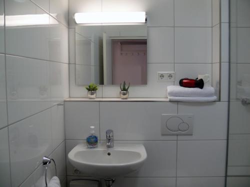 杜塞尔多夫加斯塔贝公寓的白色的浴室设有水槽和镜子