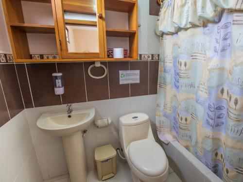 阿约拉港加拉帕戈斯梦酒店的一间带卫生间和水槽的小浴室