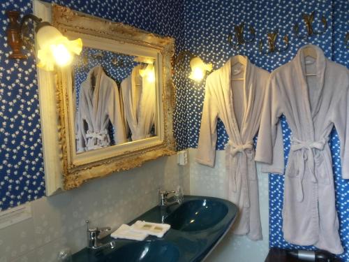 雷普隆吉斯Hostellerie Sarrasine - Mâcon Est的一间带水槽和镜子的浴室