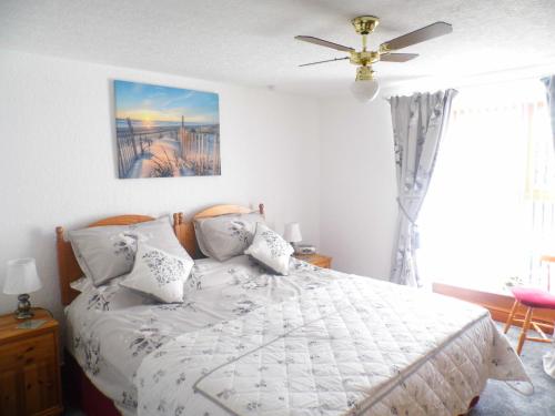 阿姆奇The Anchorage的一间卧室配有一张床和吊扇