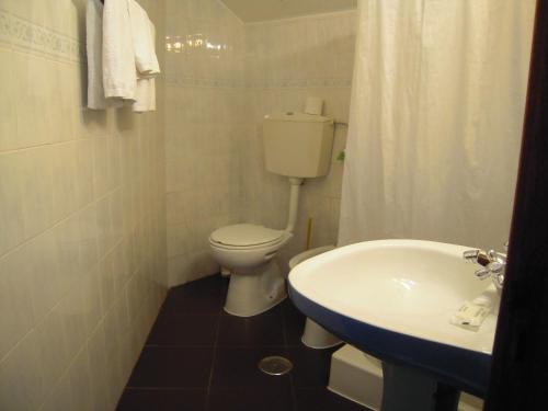 科英布拉Guesthouse Lusa Atenas的一间带卫生间和水槽的浴室