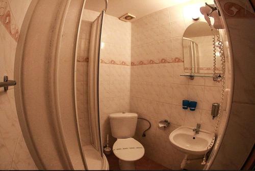 什图罗沃圣弗洛蓝什图罗沃酒店的一间带卫生间和水槽的小浴室