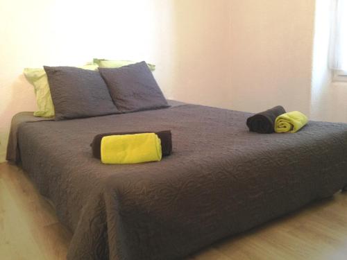 佩尔蒂Appartement L'Atypique的一张大床,上面有两个枕头