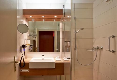 戈斯拉尔戈斯拉尔H+酒店的一间带水槽和淋浴的浴室