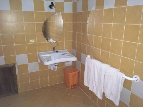 OraniAgriturismo Usurtala的浴室配有盥洗盆、镜子和毛巾