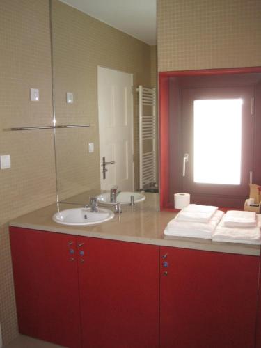 SobrosaCasa da Torre的一间带水槽和红色橱柜的浴室