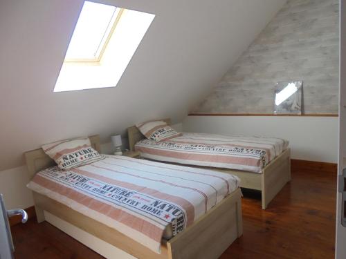 滨海克里耶勒西格尼斯度假屋的阁楼间设有两张床和天窗