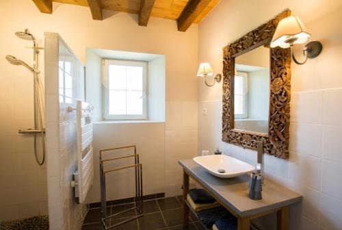 La Chapelle-Aubareil鲁斯哈拉克住宿加早餐旅馆的一间带水槽和镜子的浴室