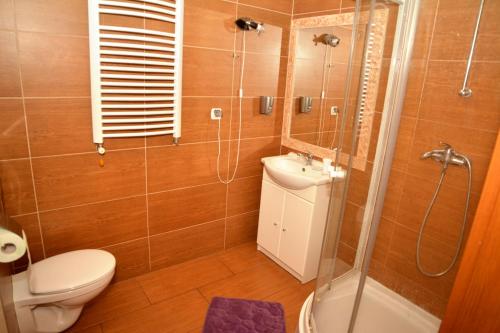 Chabsko天堂酒店的浴室配有卫生间、淋浴和盥洗盆。