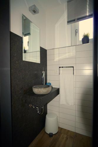 凯撒斯劳滕FeWo Dansenberg的一间带水槽和镜子的浴室