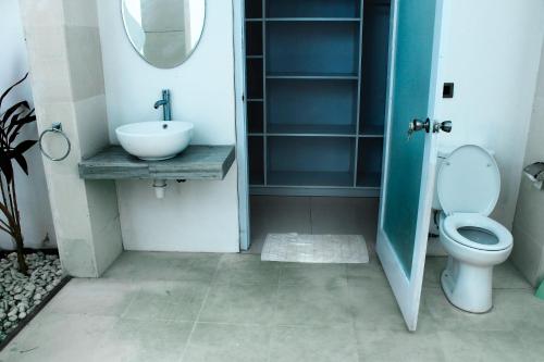罗威那普特比洛维娜别墅 的一间带水槽、卫生间和镜子的浴室