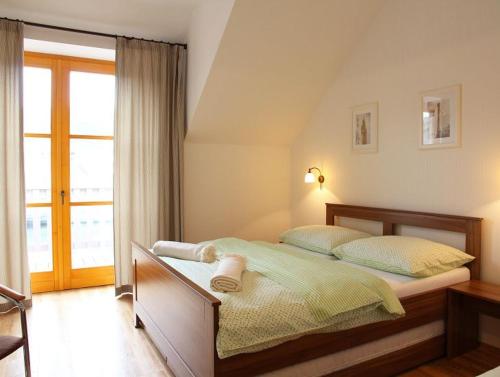 迪耶河畔弗拉诺夫Penzion INspira的一间卧室设有一张床和一个大窗户