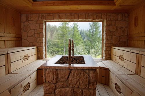 奥蒂塞伊多洛米蒂阿尔比恩山温泉度假酒店的小木屋内的厨房,配有水槽