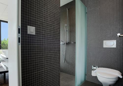 克罗伊茨林根克鲁林根哈芬酒店的带淋浴和卫生间的浴室。