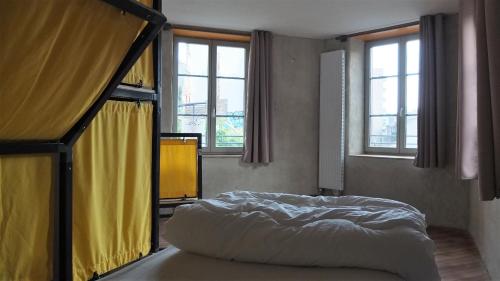 圣艾蒂安罗格大厦 - 背包客旅馆的一间设有床铺的卧室,位于带窗户的房间内