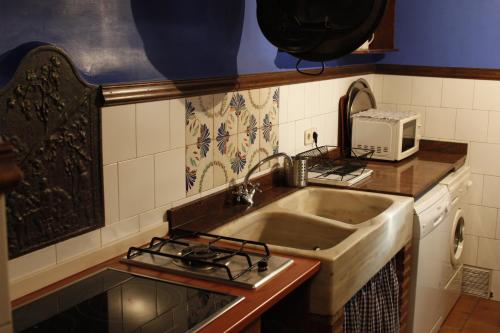 Horche卡萨乡村安德里亚酒店的厨房配有水槽和微波炉