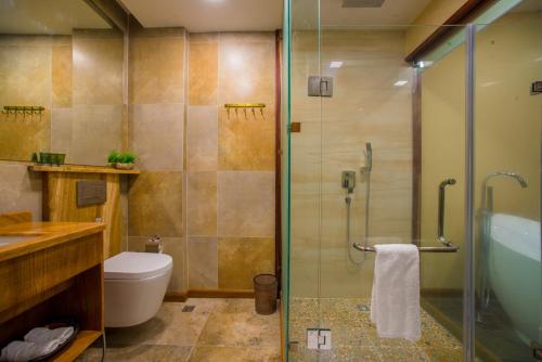 达拉万度基哈海滩酒店的带淋浴、卫生间和盥洗盆的浴室