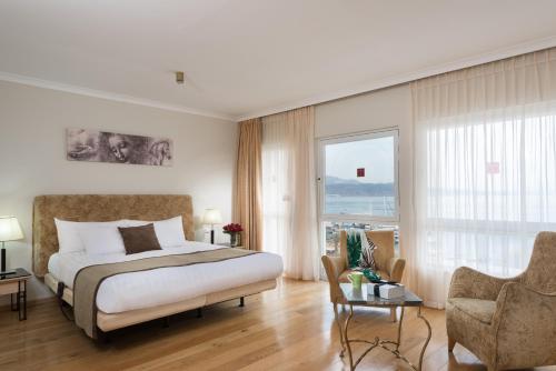 埃拉特埃拉特莱昂纳多广场酒店 的一间卧室设有一张床和一个大窗户