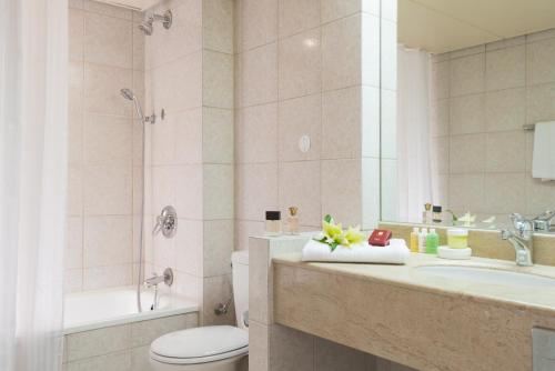 埃拉特埃拉特莱昂纳多广场酒店 的浴室配有卫生间、盥洗盆和淋浴。