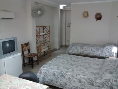 萨尔塔Departamentos Urquiza的酒店客房设有两张床和电视。