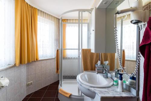 维斯马飞鹰酒店的一间带水槽和淋浴的浴室