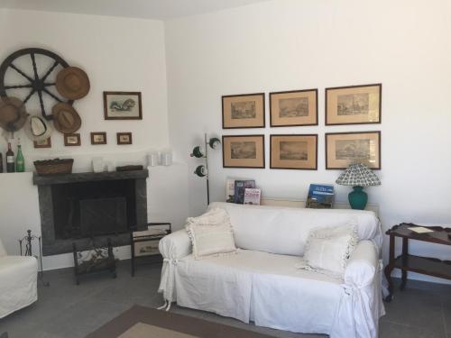 尼科洛西Chalet Serra Pizzuta的客厅配有白色沙发和壁炉