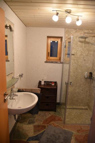 伊兹林根Ferienwohnung Inzlingen的一间带水槽和淋浴的浴室