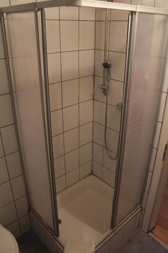 Hatzenport哈赛波特天堂酒店的浴室里设有玻璃门淋浴