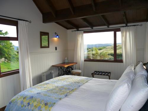 陶波金洛克乡村住宿加早餐旅馆的一间卧室设有一张床和美景窗户。