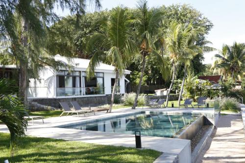 弗利康弗拉克2卡农旅馆的棕榈树屋前的游泳池