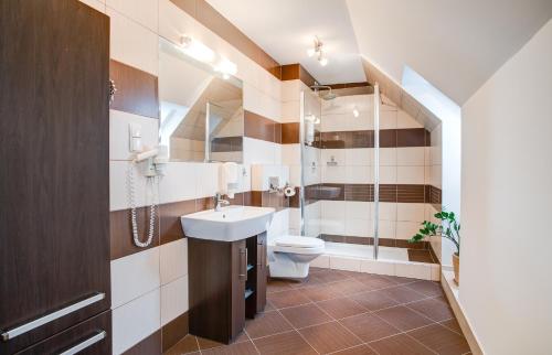 海乌姆诺Apartamenty Chełmno的一间带水槽和卫生间的浴室