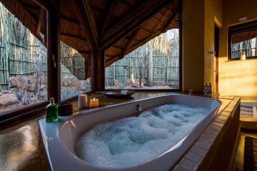 威尔吉旺登禁猎区Tshwene Lodge的带窗户的客房内的大浴缸