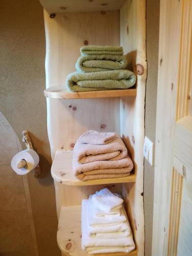 克查赫桑尼豪斯公寓酒店的浴室内带4条毛巾的毛巾架