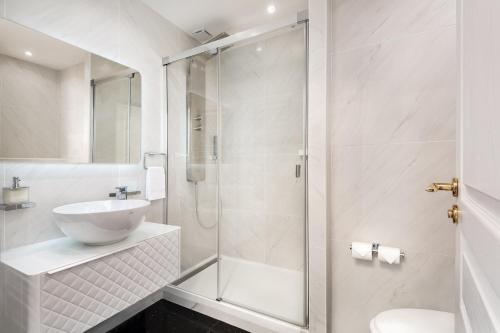 凡尔赛乐斯迪莫赛丽瓦赛奥皮迪度公寓的白色的浴室设有水槽和淋浴。