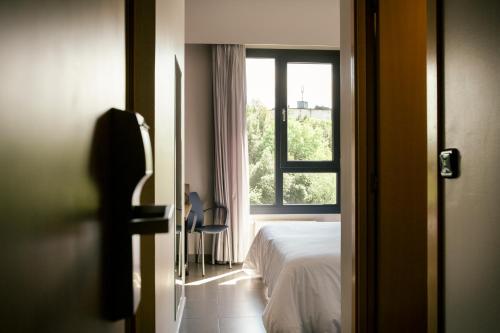 圣塞瓦斯蒂安欧拉莱茵酒店的一间卧室设有一张床和一个窗口