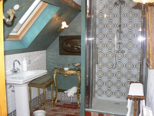 BuxyChambres d'hôtes la Graineterie的带淋浴和盥洗盆的浴室