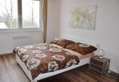 斯托泽克Apartmán Vanessa的一间卧室设有一张床和一个窗口
