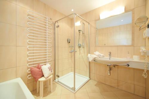 弗拉绍迪洛勒霍夫酒店的带淋浴和盥洗盆的浴室