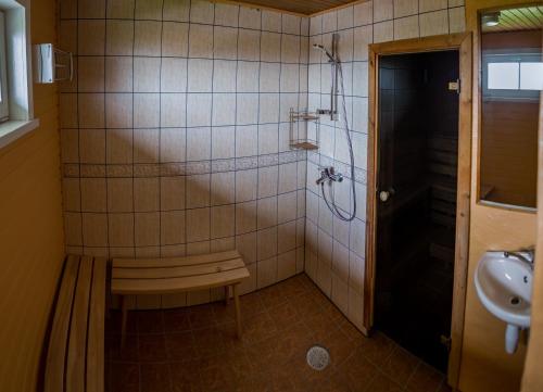Kassari卡萨里奥特萨度假屋的带淋浴和盥洗盆的浴室