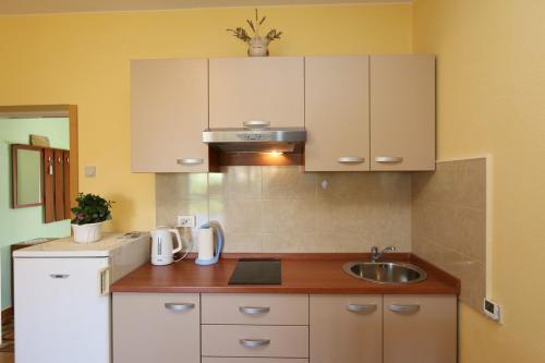科里米诺Apartment MIHAJIC M的厨房配有白色橱柜和水槽