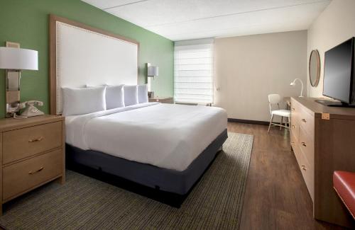 纳什维尔Hayes Street Hotel Nashville的一间卧室配有一张大床和电视
