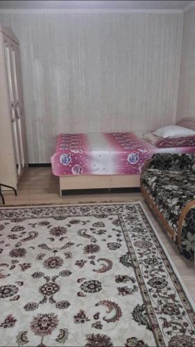 阿拉木图Ahmetova 4 30的一间卧室配有一张床和地毯