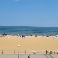 Oceanfront beach, sky, & dolphins