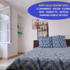 Apt 67m2 hyper centre: 2 chambres, cuisine TV wifi