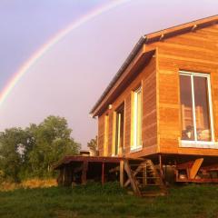 Maison en bois dans un pré